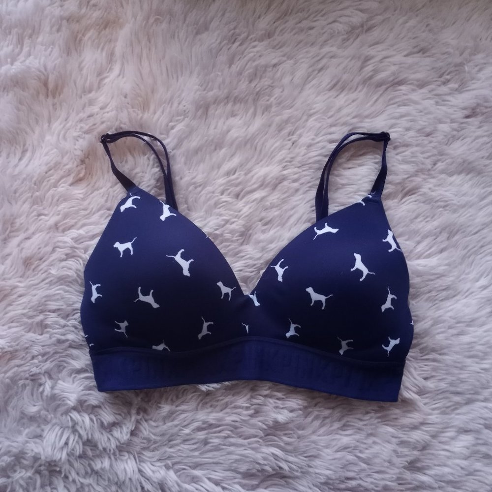 PINK Victoria's Secret Navy White Dog Bra